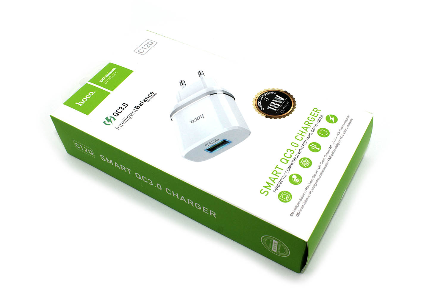 Купить блок питания (сетевой адаптер) HOCO С12Q Smart QC3.0, один порт USB, 5V, 3.0A, белый