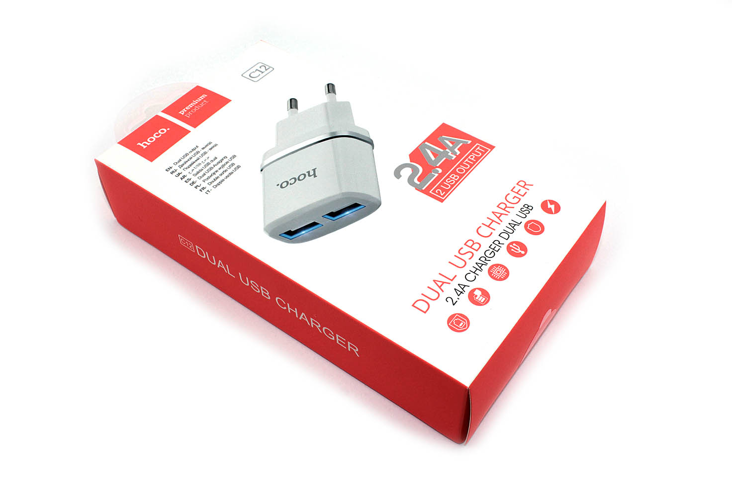 Купить блок питания (сетевой адаптер) HOCO C12 Smart два порта USB, 5V, 2.4A, белый