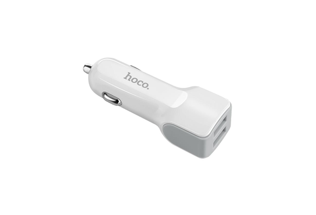 Купить автомобильная зарядка HOCO Z23, два порта USB, 5V, 2.4A, lightning кабель 1м, белый