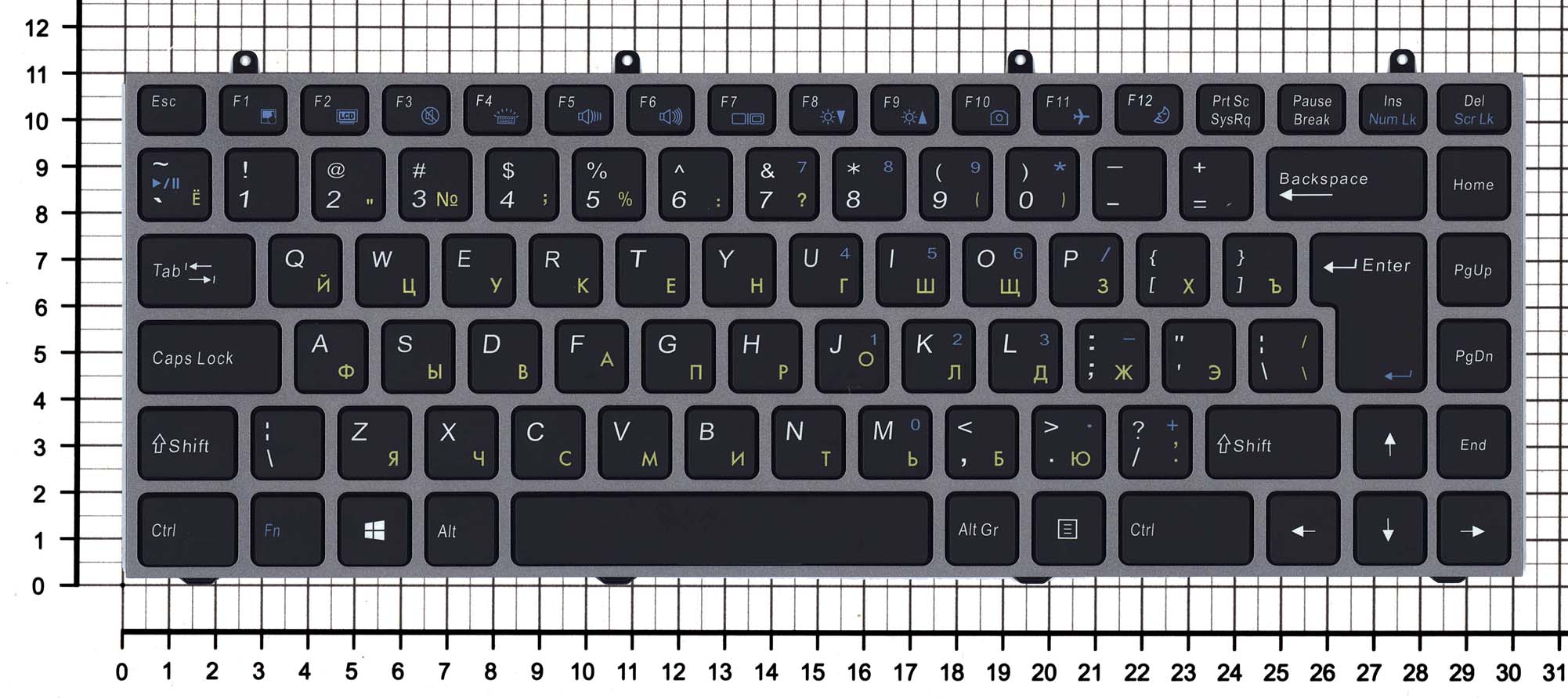 Купить клавиатура для ноутбука Clevo W230 черная с серой рамкой