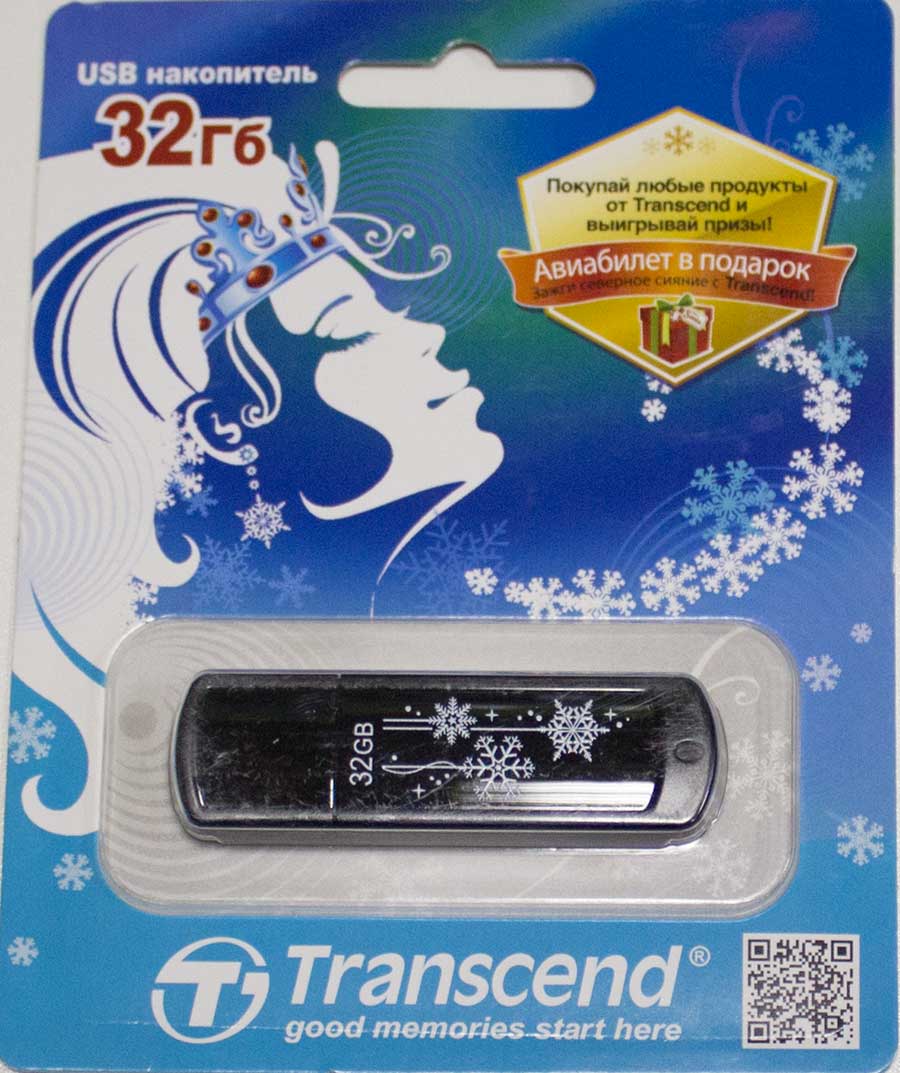 Купить usb флеш-диск 32Гб TRANSCEND Jetflash 350, TS32GJF350, черный+снежинки