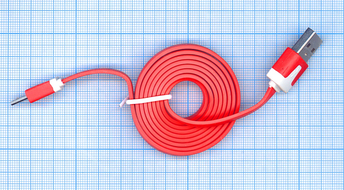 Купить плоский кабель Color USB-microUSB 1.0m USB-2.0 Red (Красный)