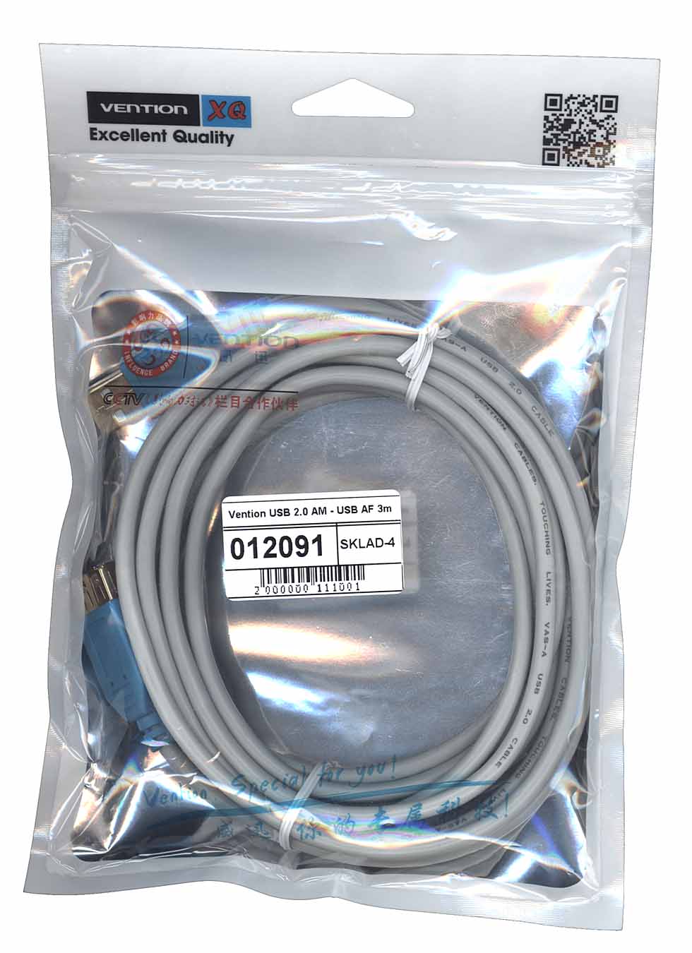 Купить кабель Vention USB 2.0 AM - USB AF 3m серый круглый