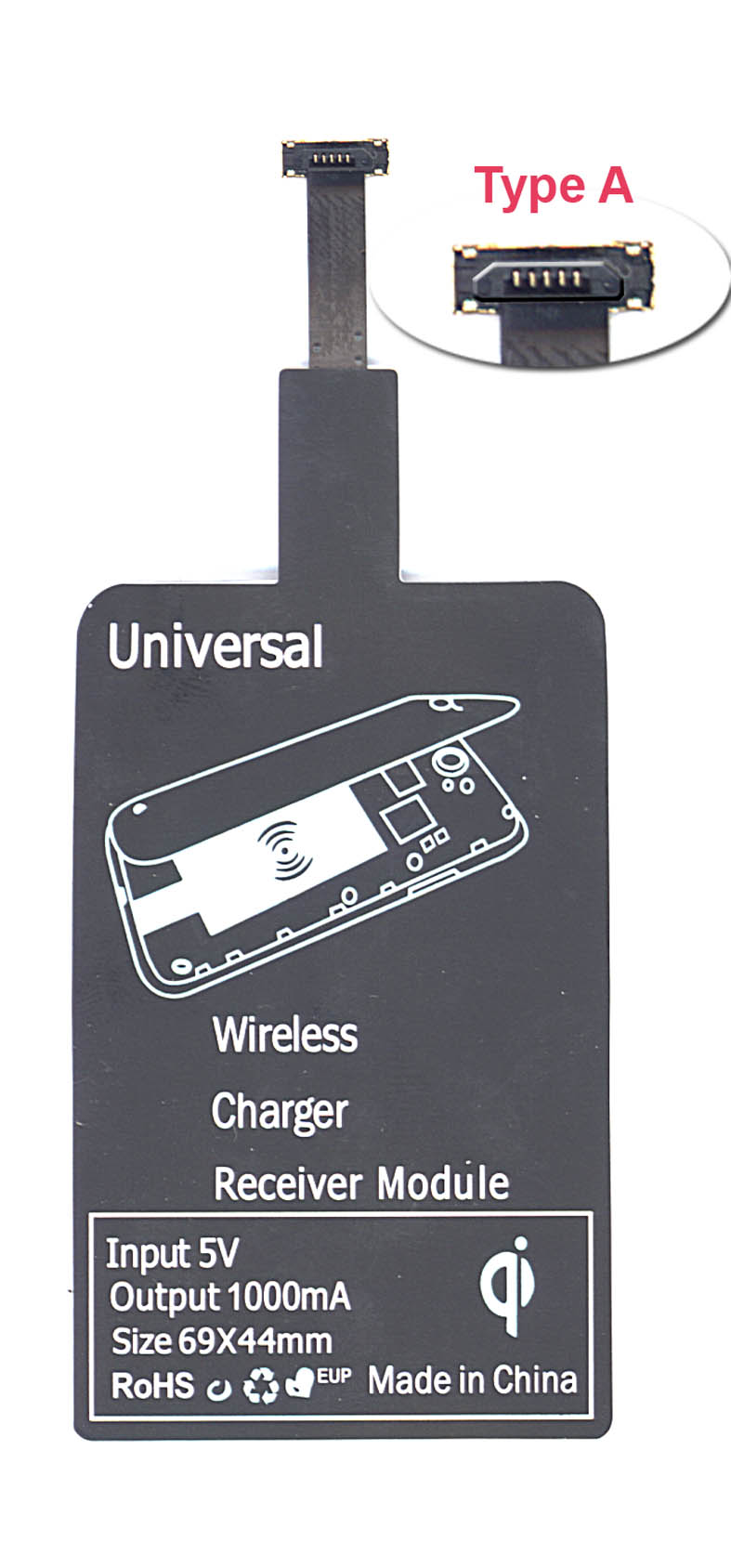 Купить qi-адаптер для беспроводной зарядки Универсальный под разъем micro usb (Type A)