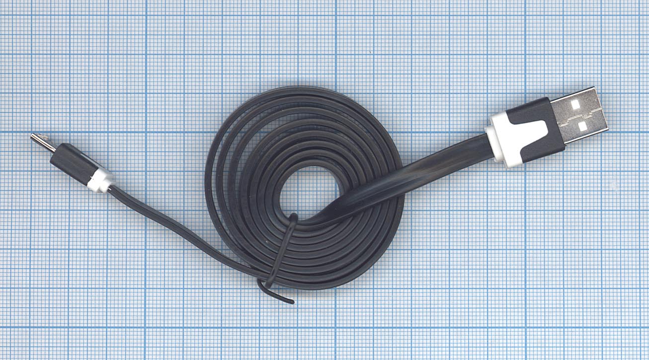 Купить плоский кабель Color USB-microUSB 1.0m USB-2.0 Black (Черный)