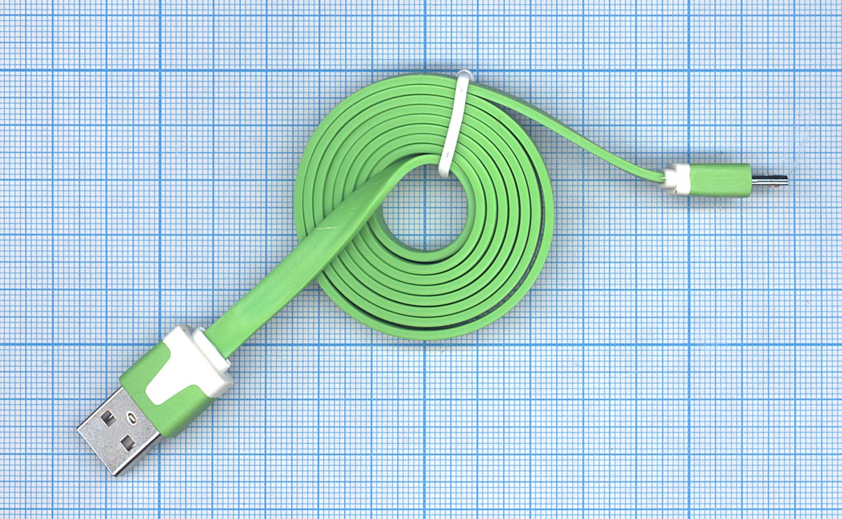 Купить плоский кабель Color USB-microUSB 1.0m USB-2.0 Green (Зеленый)
