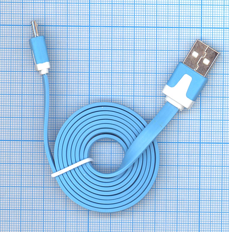 Купить плоский кабель Color USB-microUSB 1.0m USB-2.0 Blue (Голубой)