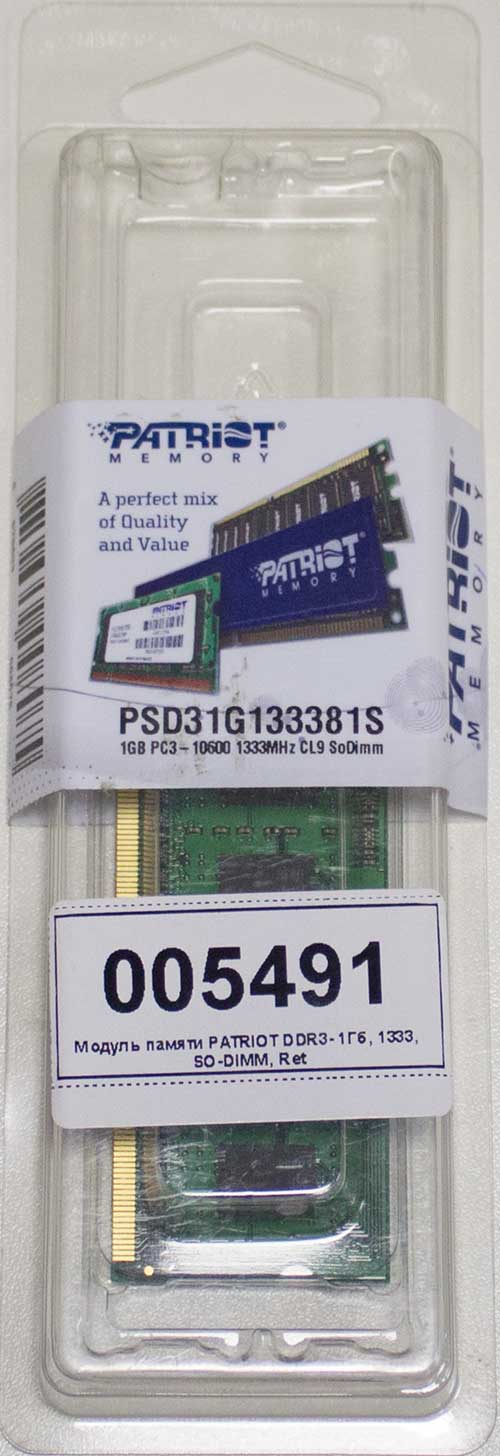 Купить модуль памяти PATRIOT DDR3- 1Гб, 1333, SO-DIMM, Ret