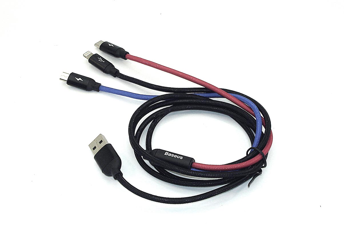 Купить кабель Baseus 3 в 1 Three Primary Colors USB Type-C + Lightning + microUSB (1.2 м) 