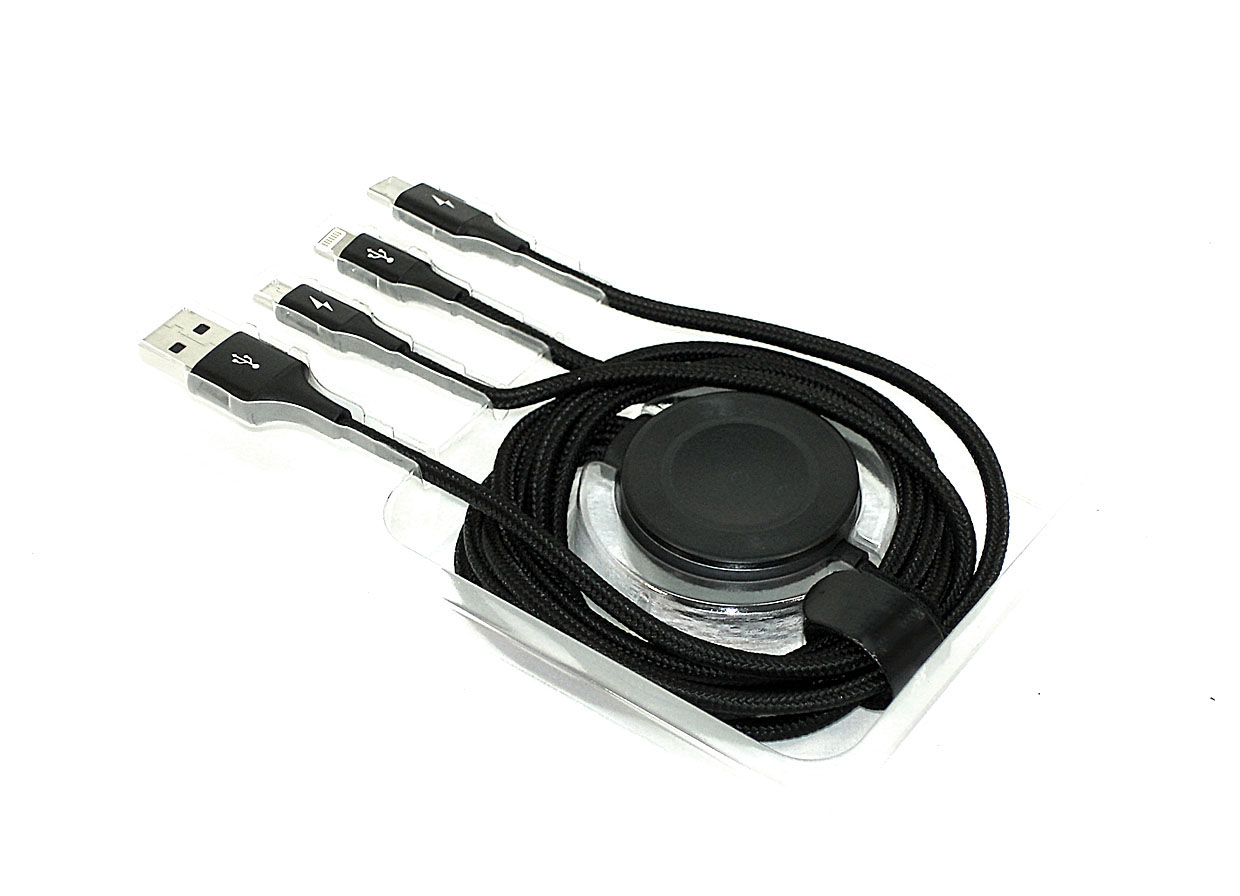 Купить кабель Baseus  4-in-1 Lightning+USB-C+micro-USB+iWatch (1.2 метра) чёрный