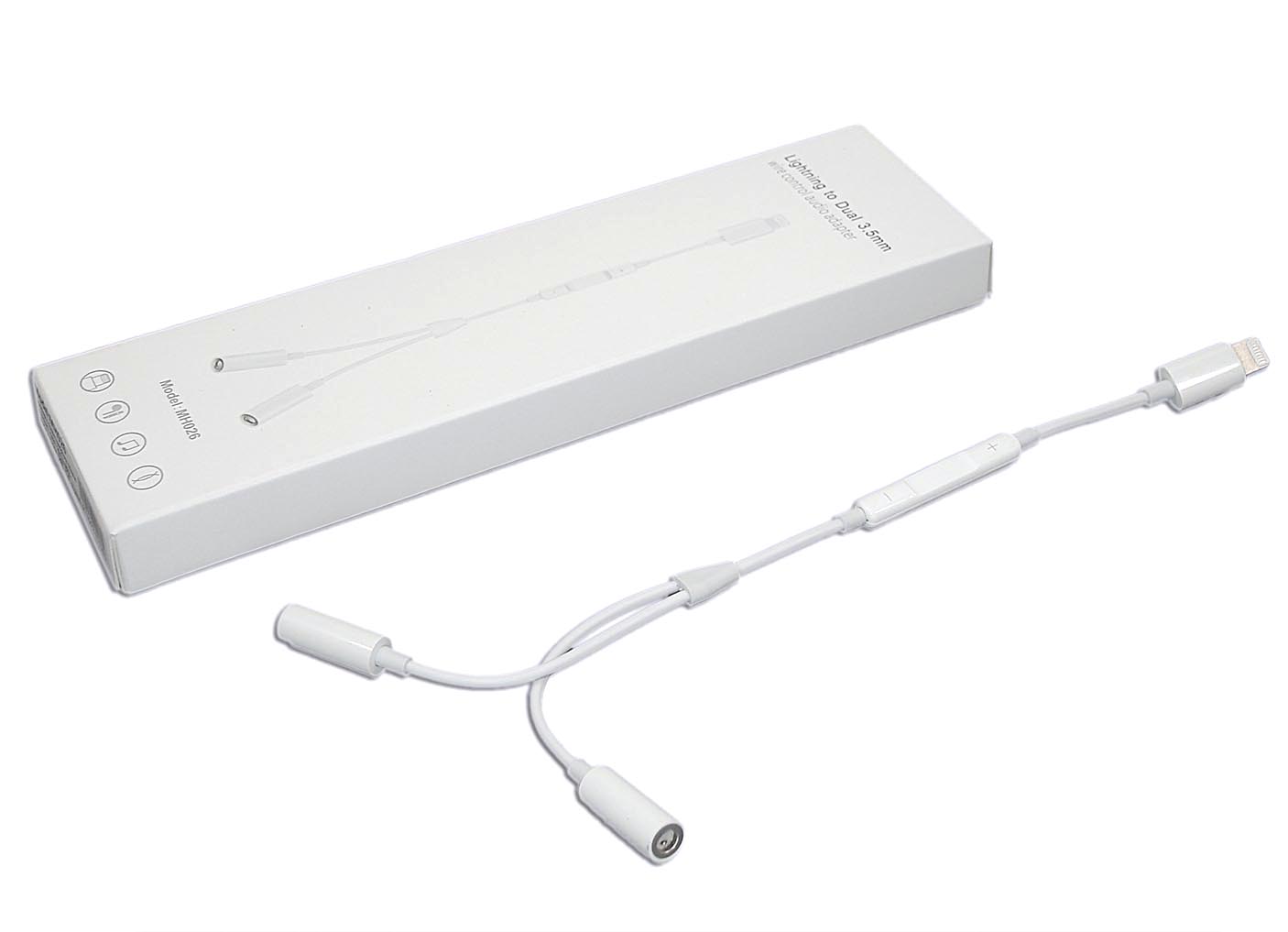 Купить аудио Адаптер MH026 Lightning - Dual 3,5mm (20 см) (белый) с регулировкой громкости