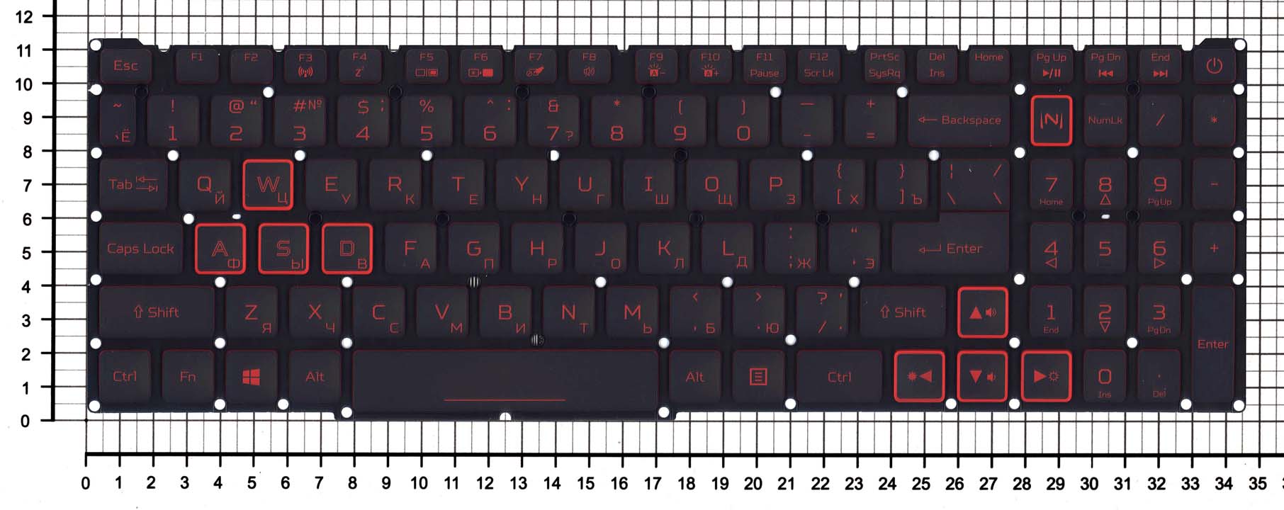 Купить клавиатура для ноутбука Acer Nitro 5 AN515-54 черная с красной подсветкой (стрелки в рамке)