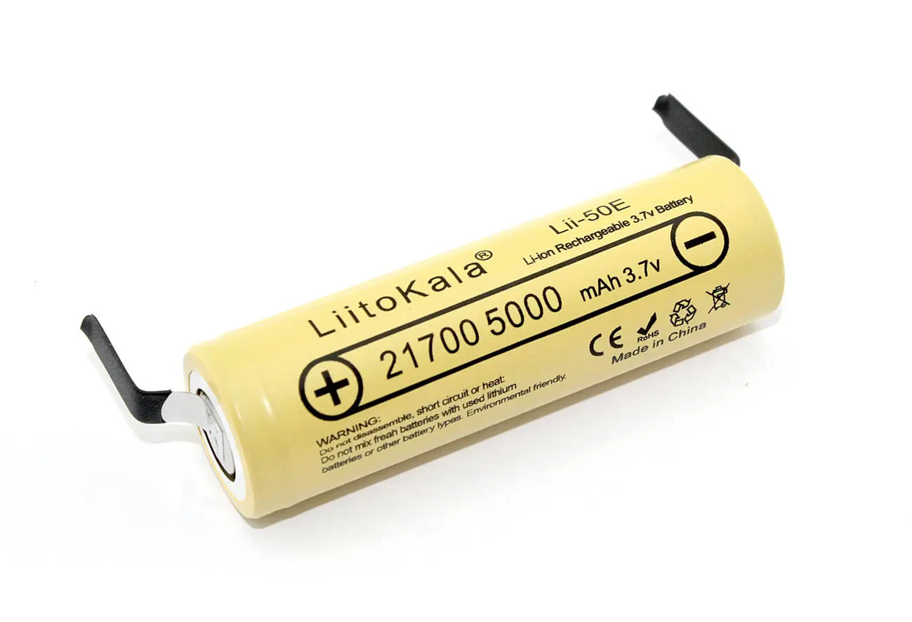 Аккумулятор типа 21700 Li-Ion LiitoKala Lii-50E-N with connectors 5000mAh, 3.7V (1)