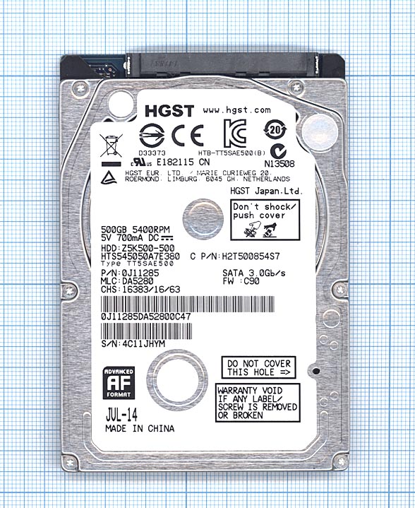 Купить жесткий диск HDD 2,5" 500GB HGST Z5K500-500 HTS545050A7E380