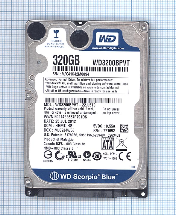 Жесткий диск 2.5&quot; WD Scorpio Blue 320GB, SATA II, WD3200BPVT