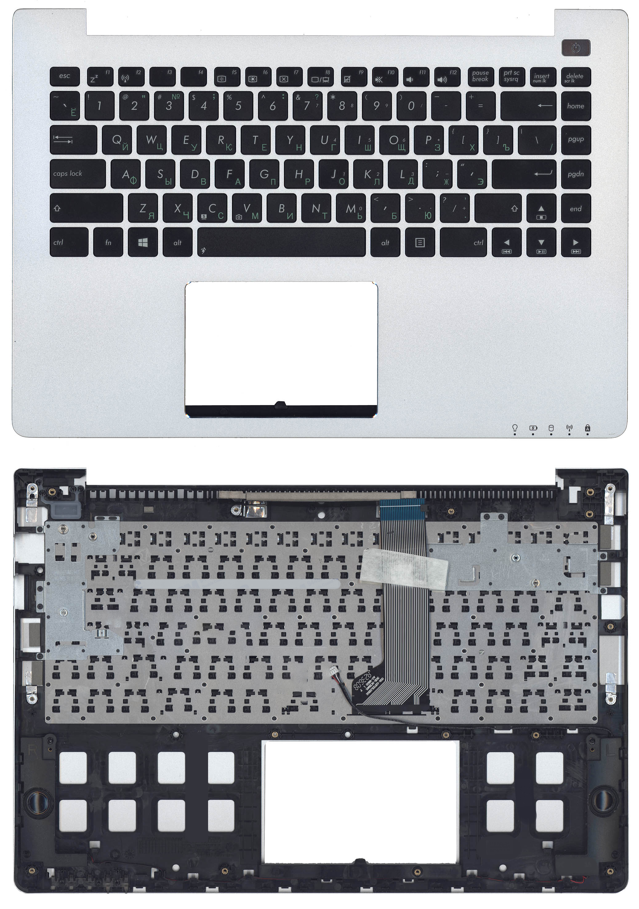 Клавиатура топ панель для ноутбука asus n56 черно серебристая